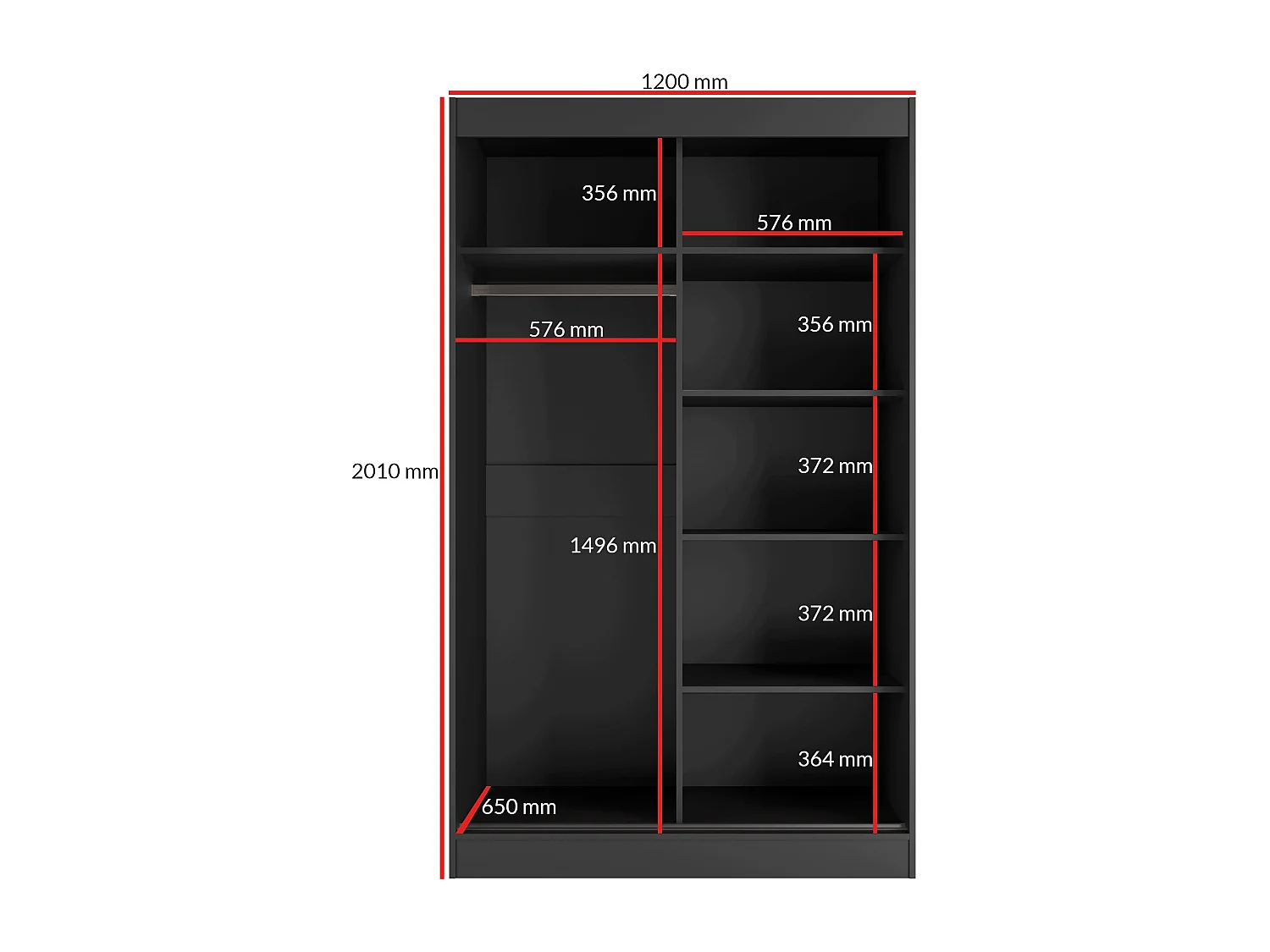 Schiebetürenchrank Como 2D 120 Schwarz (lacobel)