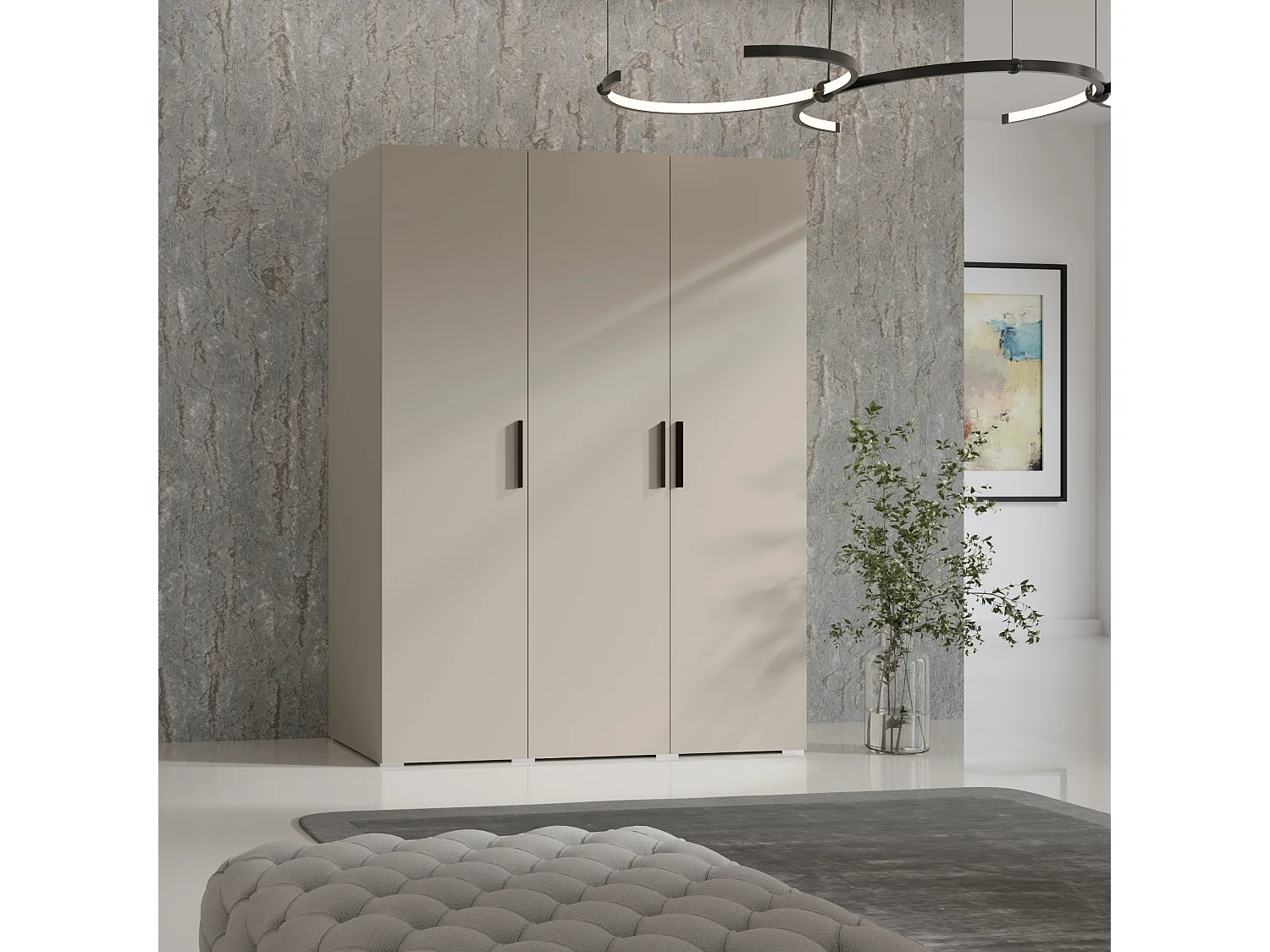 Drehtürenschrank Napoli 3D 150 Kaschmir (schwarzer oder goldener Griff)