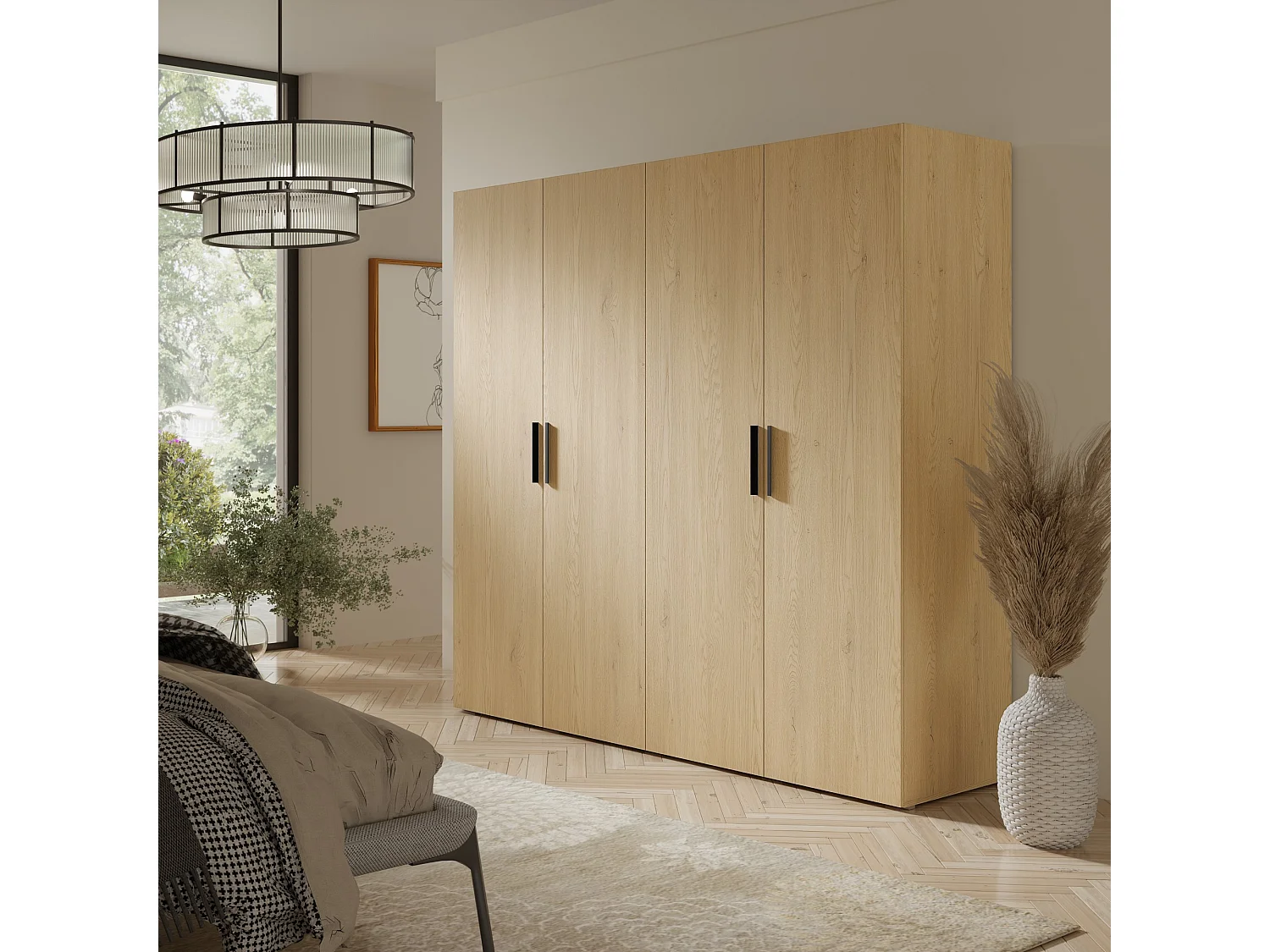 Drehtürenschrank Napoli 4D 200 Eiche Cremona (schwarzer oder goldener Griff)