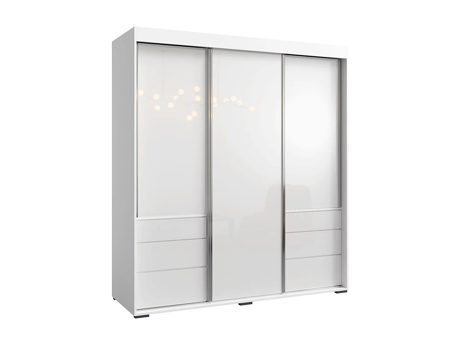 Schiebetürenschrank mit Schubladen Torino 3D 180 Weiß (Lacobel)