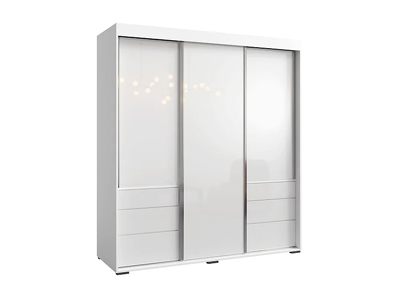 Szafa przesuwna z szufladami Torino 3D 180 Biała (lacobel)