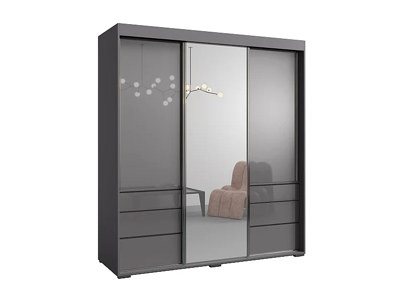 Schuifdeurkast met spiegel en lades Torino 3D1L 180 Grijs (lacobel)
