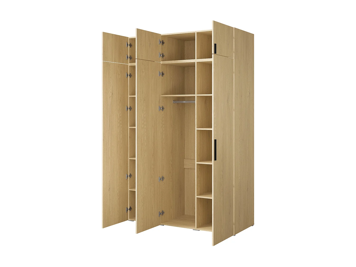 Drehtürenschrank mit Aufsatz Napoli 3D 150 Eiche Cremona (schwarzer oder goldener Griff)