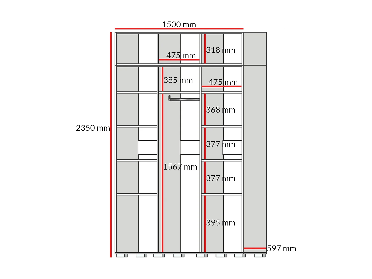 Drehtürenschrank mit Aufsatz Napoli 3D 150 Eiche Cremona (schwarzer oder goldener Griff)