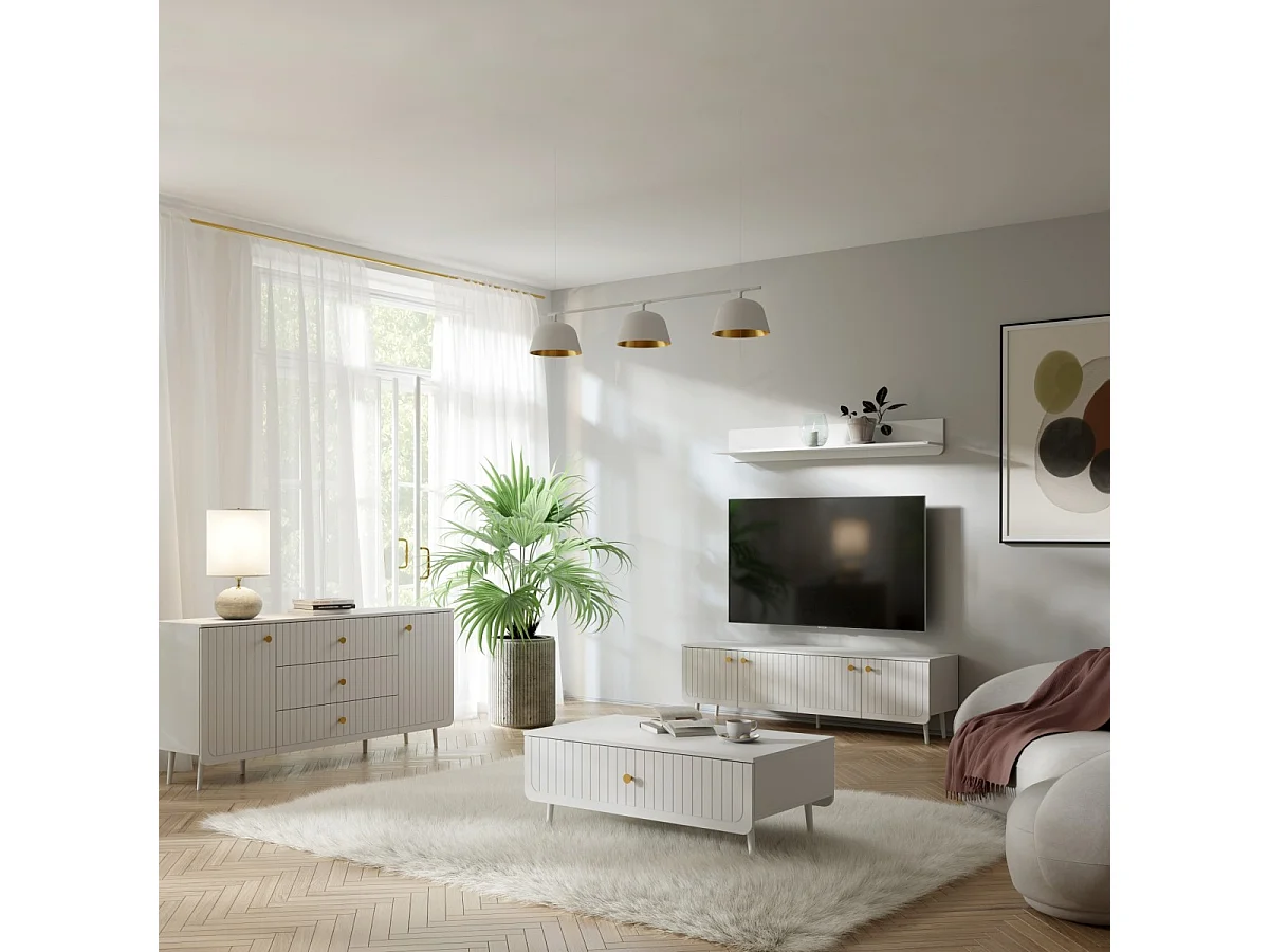 Salontafel rechthoekig Chloe 100 x 60 Wit (zwarte of gouden handgreep)