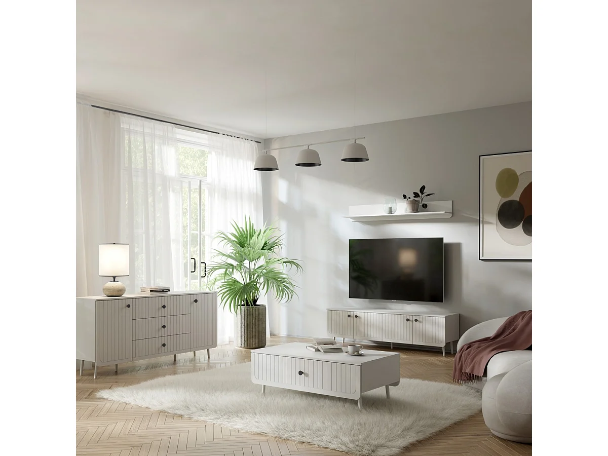 Salontafel rechthoekig Chloe 100 x 60 Wit (zwarte of gouden handgreep)