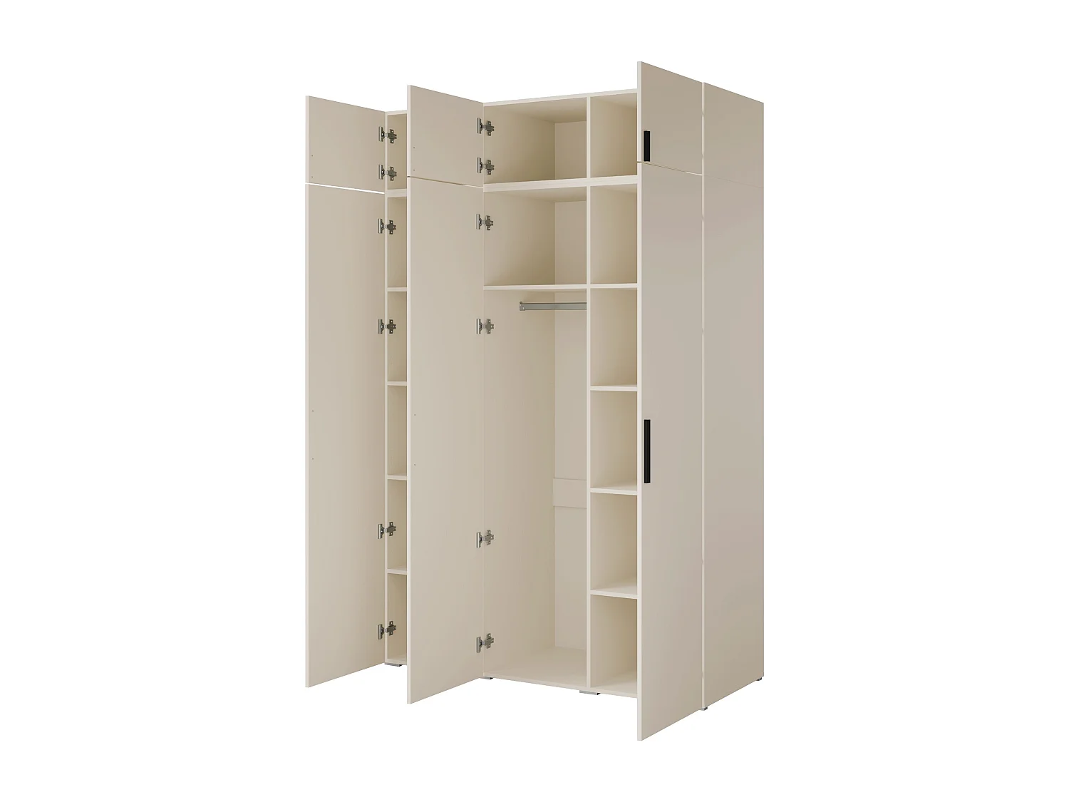 Drehtürenschrank mit Aufsatz Napoli 3D 150 Kaschmir (schwarzer oder goldener Griff)