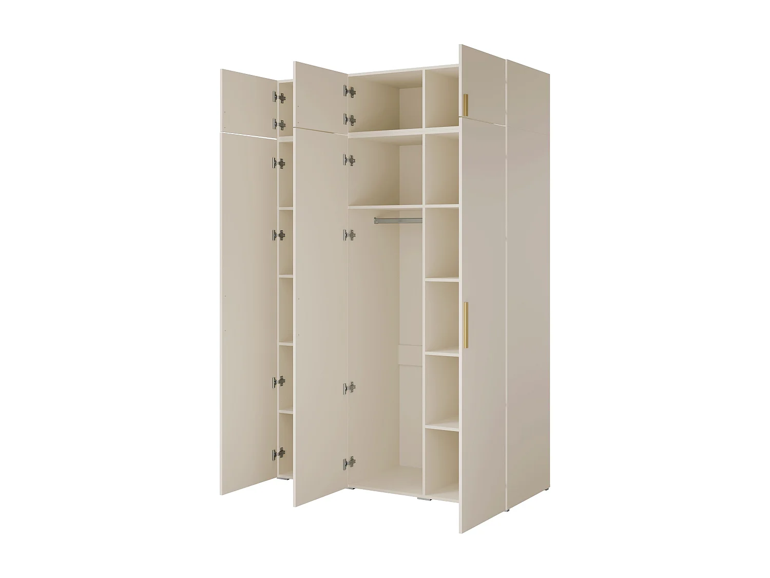 Drehtürenschrank mit Aufsatz Napoli 3D 150 Kaschmir (schwarzer oder goldener Griff)