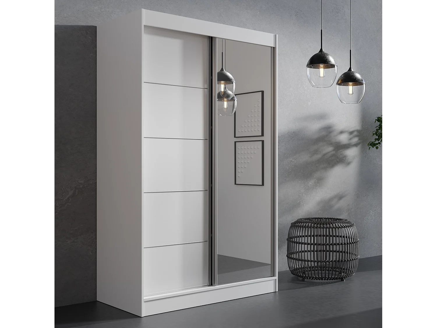 Schiebetürenchrank mit Spiegel Como 2D1L 120 Weiß (lacobel)