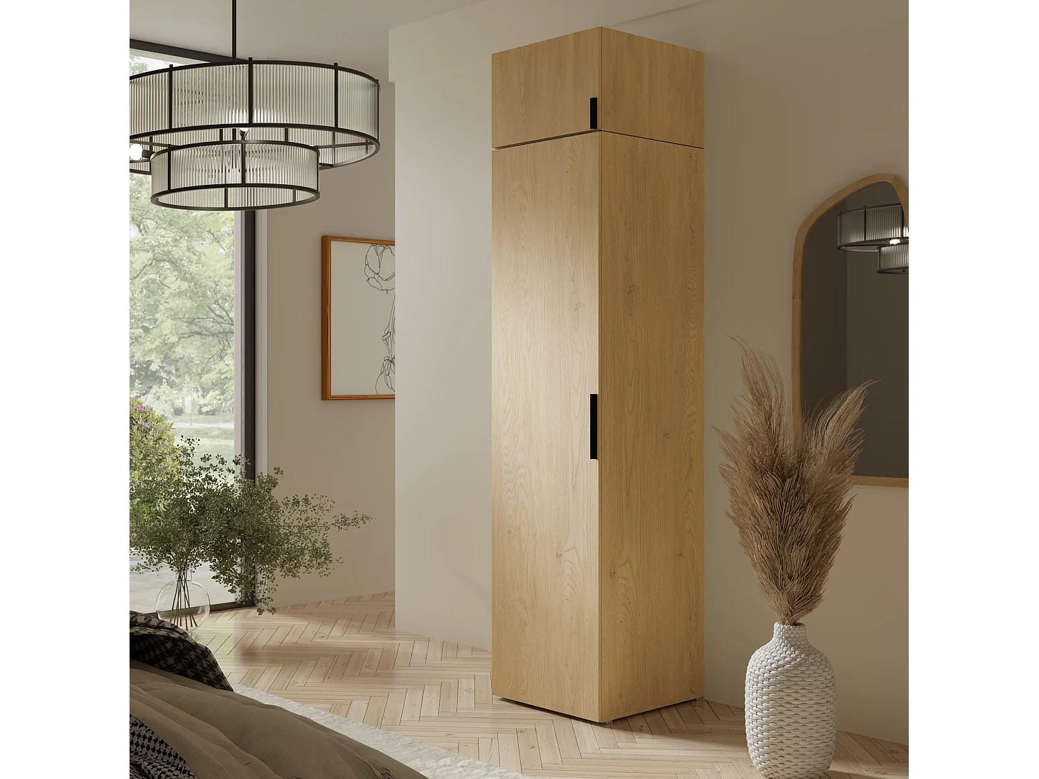 Drehtürenschrank mit Aufsatz Napoli 1D 50 Eiche Cremona (schwarzer oder goldener Griff)