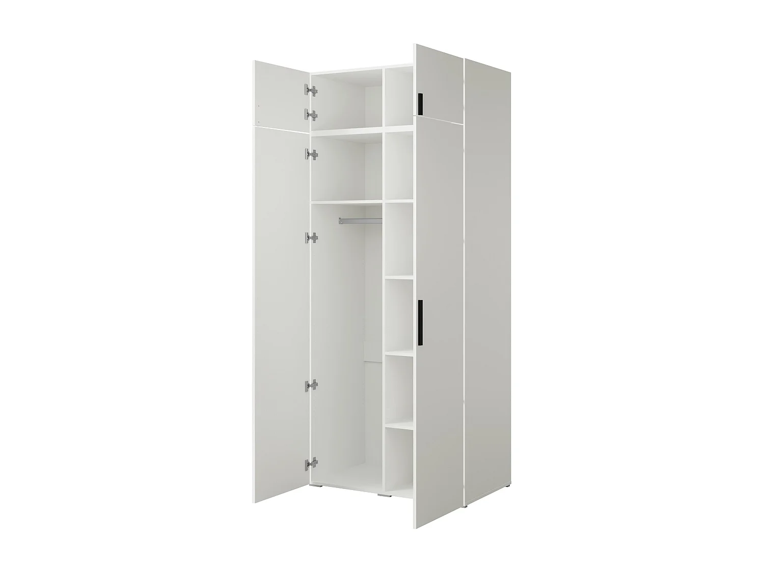 Drehtürenschrank mit Aufsatz Napoli 2D 100 Weiß (schwarzer oder goldener Griff)