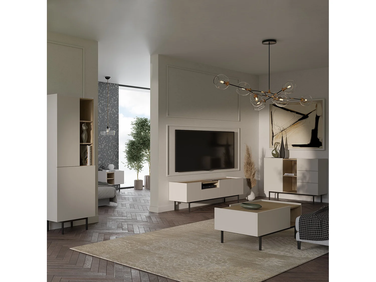 Rechteckiger Couchtisch Noel 100 x 60 Kaschmir/Cremona-Eiche