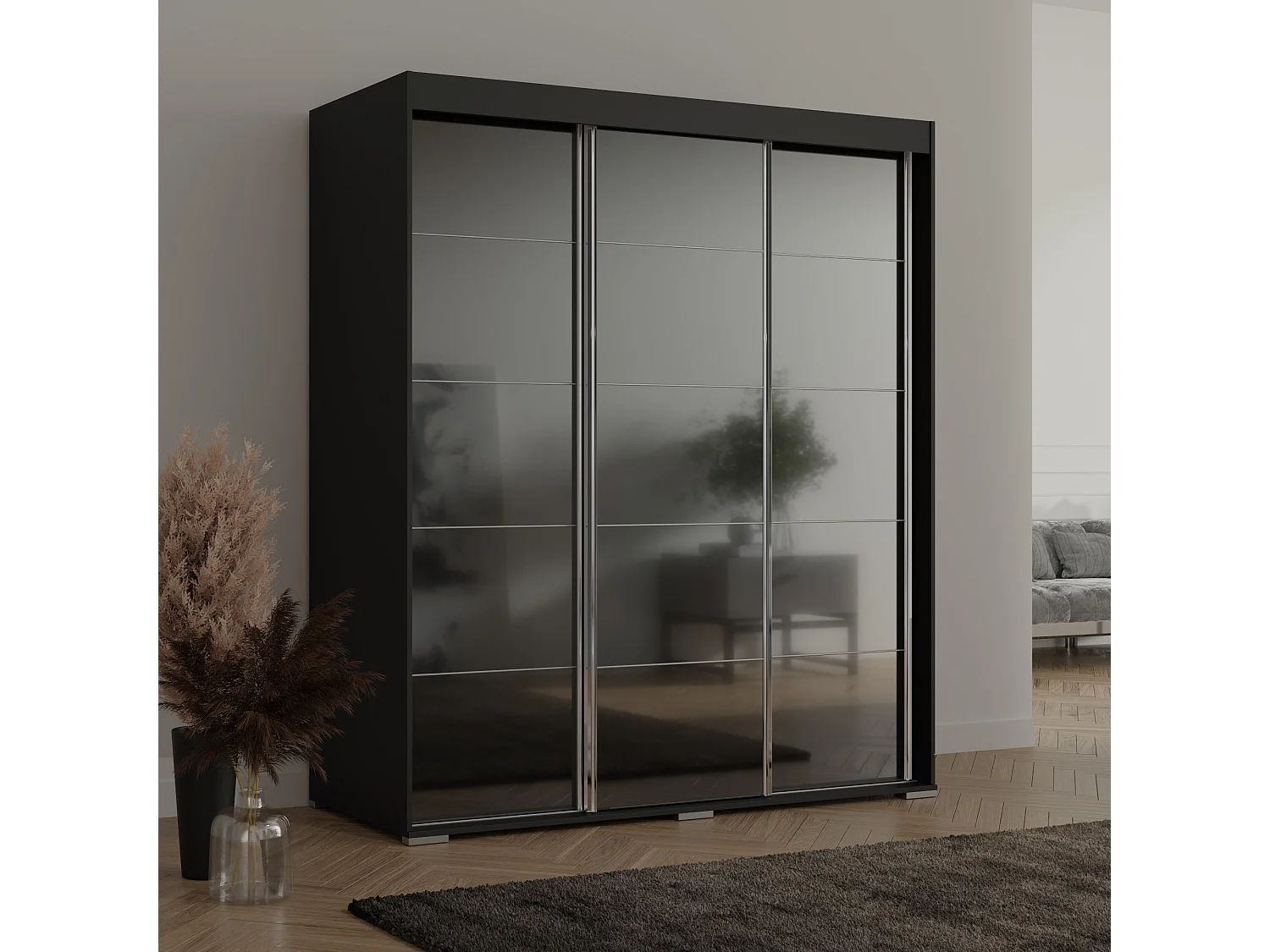 Szafa przeuwna Como 3D 180 Czarna (lacobel)