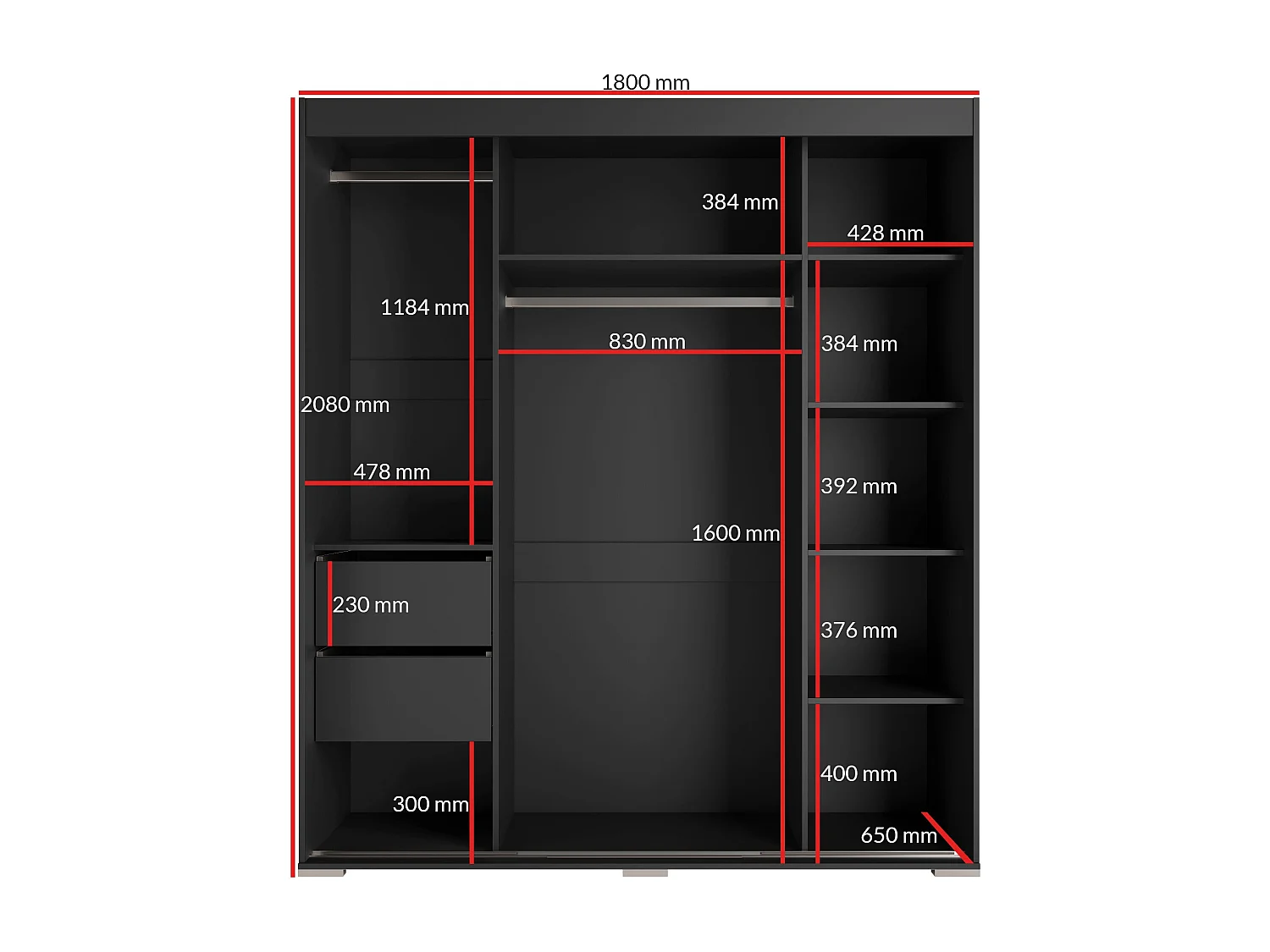 Szafa przeuwna Como 3D 180 Czarna (lacobel)