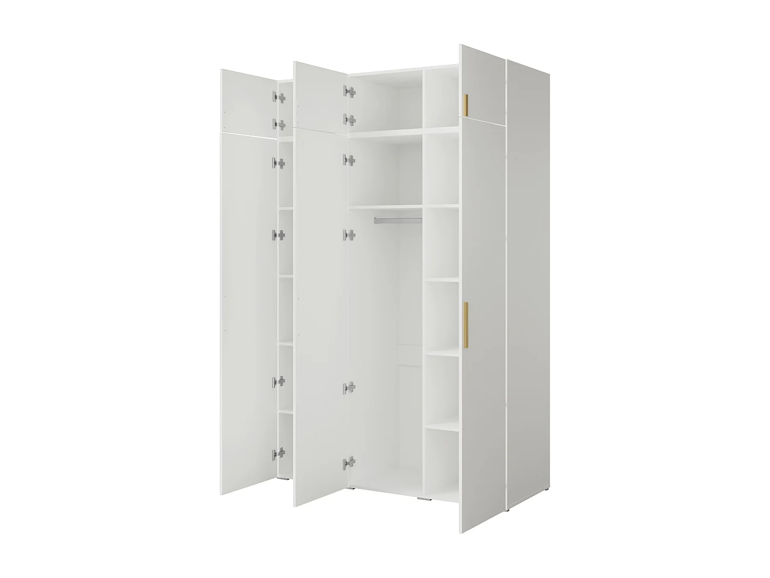 Drehtürenschrank mit Aufsatz Napoli 3D 150 Weiß (schwarzer oder goldener Griff)