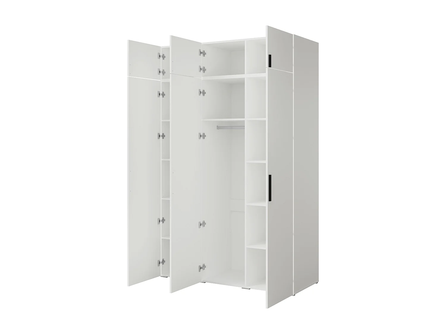 Drehtürenschrank mit Aufsatz Napoli 3D 150 Weiß (schwarzer oder goldener Griff)