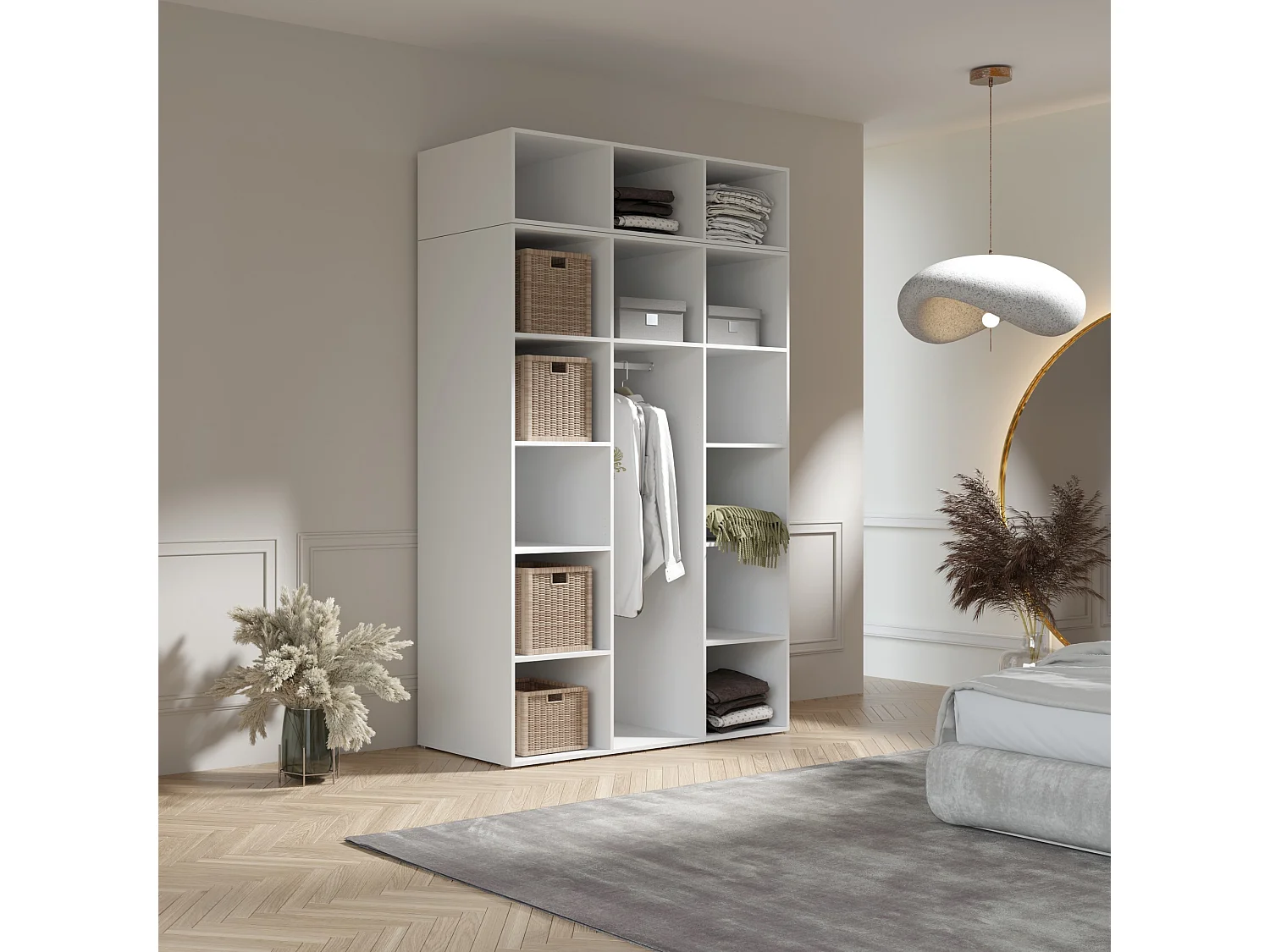 Drehtürenschrank mit Aufsatz Napoli 3D 150 Weiß (schwarzer oder goldener Griff)