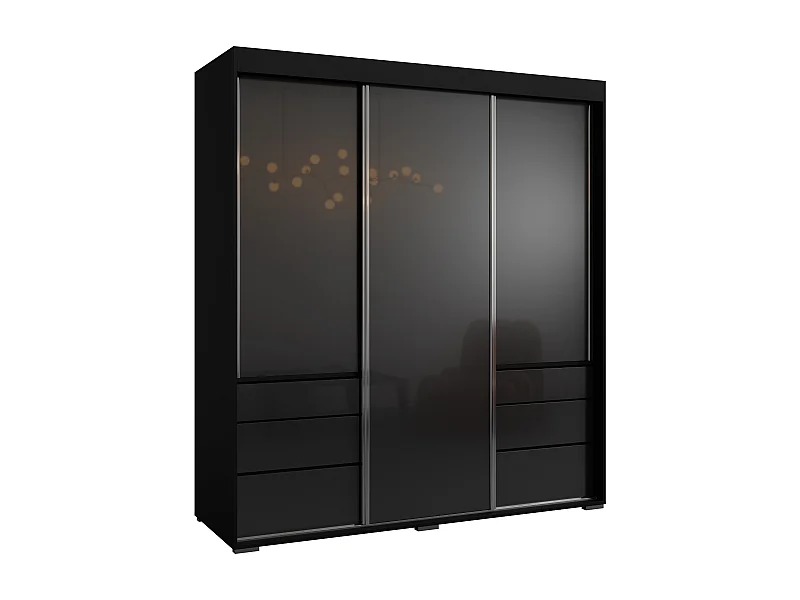Schiebetürenschrank mit Schubladen 3D 180 Schwarz (Lacobel)