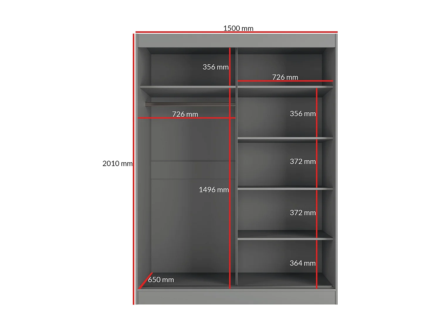 Schiebetürenchrank mit Spiegel Como 2D1L 150 Grau (lacobel)