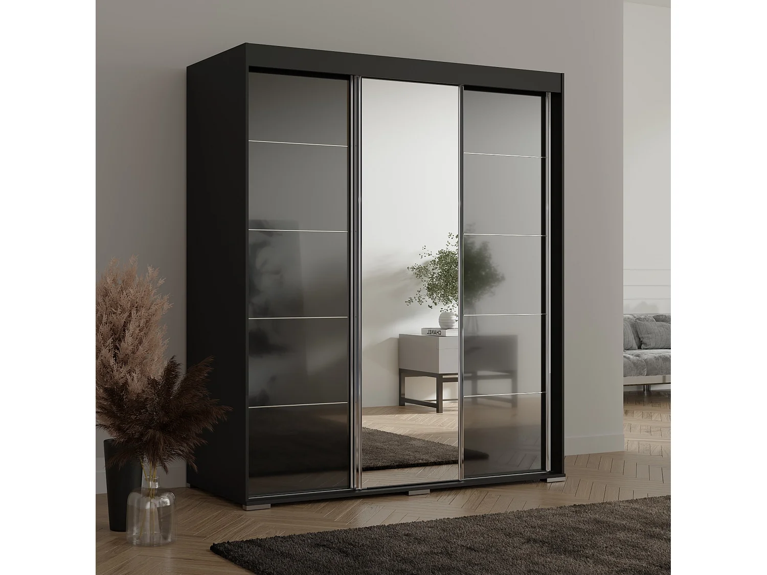 Szafa przeuwna z lutrem Como 3D1L 180 Czarna (lacobel)