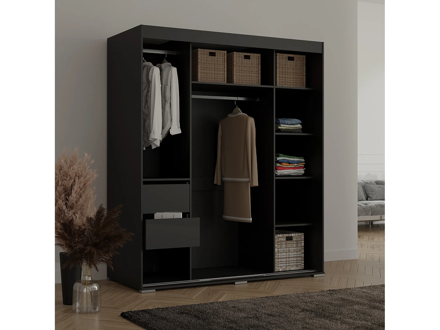 Szafa przeuwna z lutrem Como 3D1L 180 Czarna (lacobel)