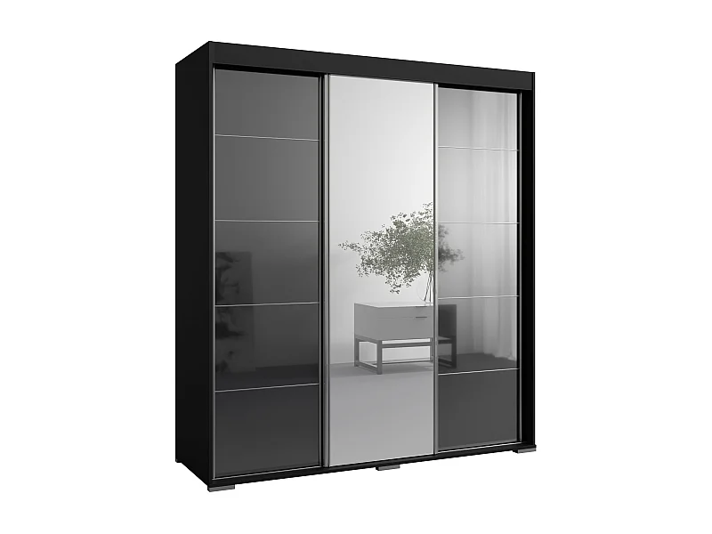 Schiebetürenchrank mit Schubladen und Spiegel Como 3D1L 180 Schwarz (lacobel)