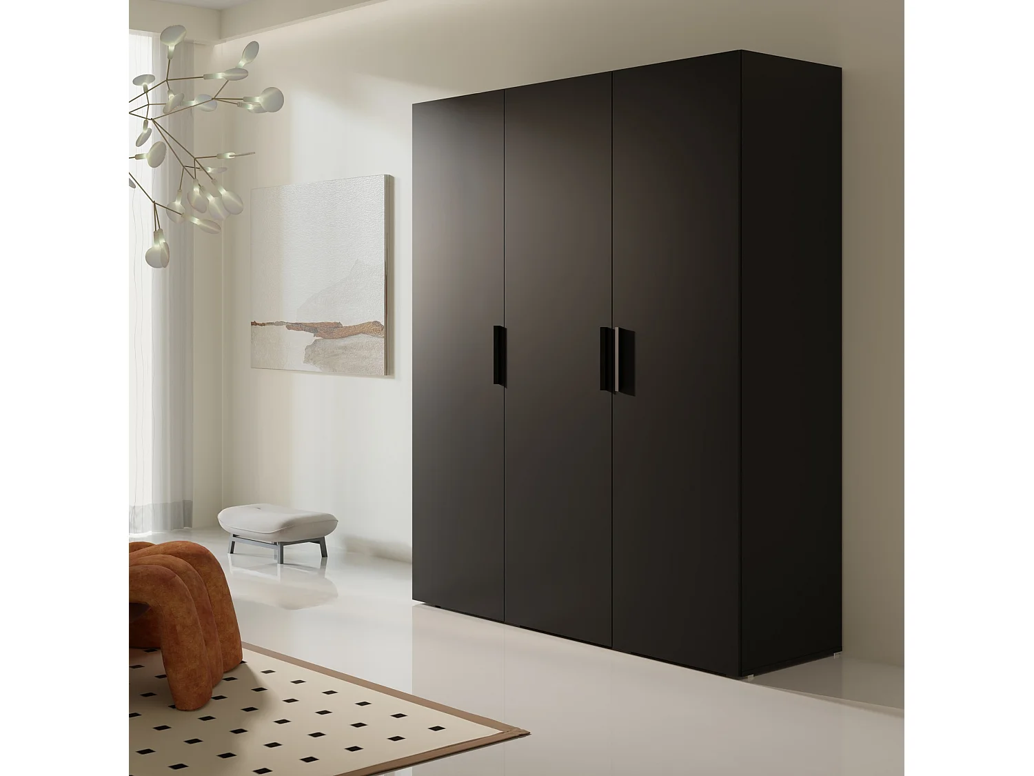 Drehtürenschrank Napoli 3D 150 Schwarz (schwarzer oder goldener Griff)