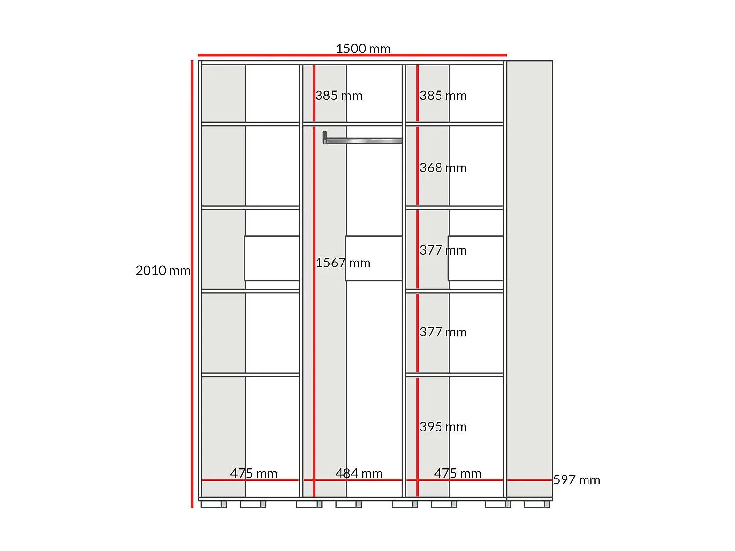 Drehtürenschrank Napoli 3D 150 Schwarz (schwarzer oder goldener Griff)