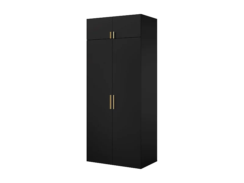 Drehtürenschrank mit Aufsatz Napoli 2D 100 Schwarz (schwarzer oder goldener Griff)