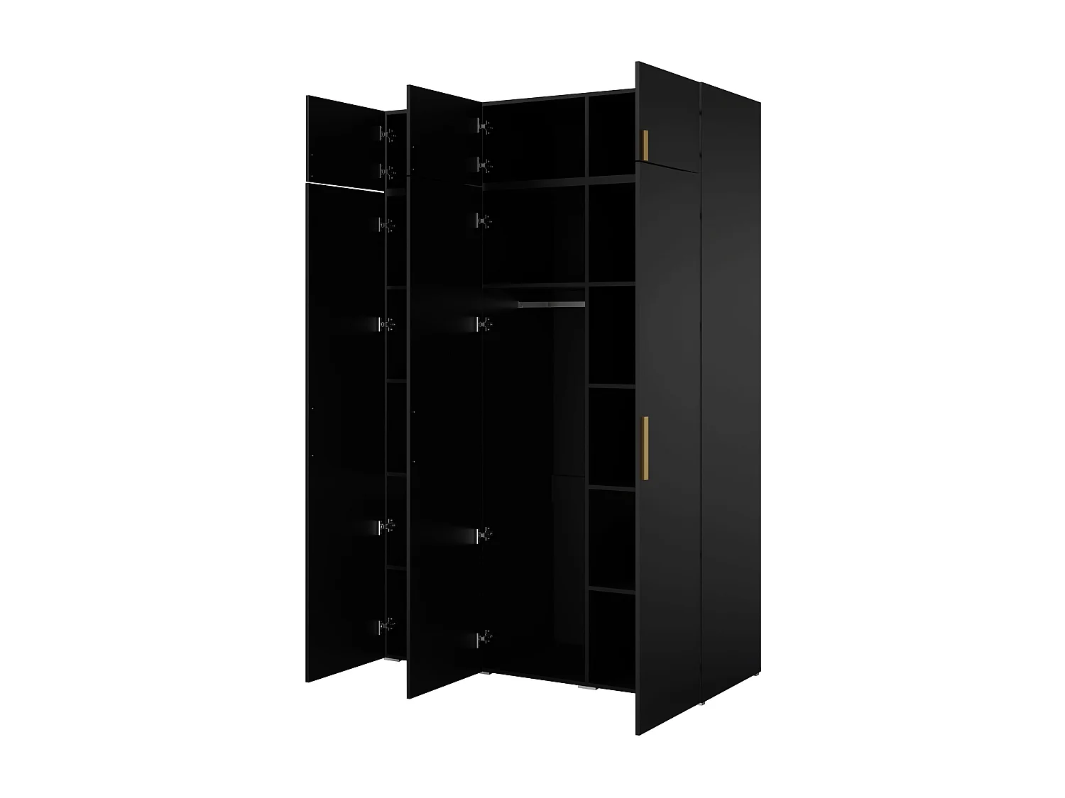 Drehtürenschrank mit Aufsatz Napoli 3D 150 Schwarz (schwarzer oder goldener Griff)
