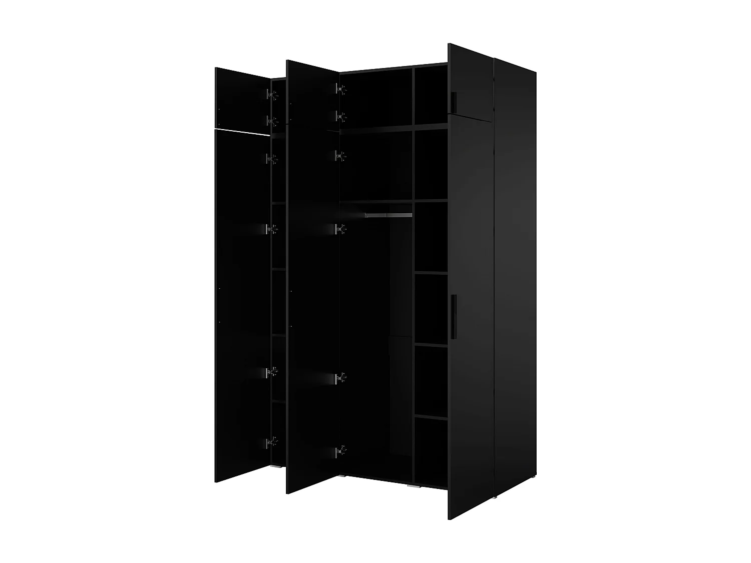 Drehtürenschrank mit Aufsatz Napoli 3D 150 Schwarz (schwarzer oder goldener Griff)