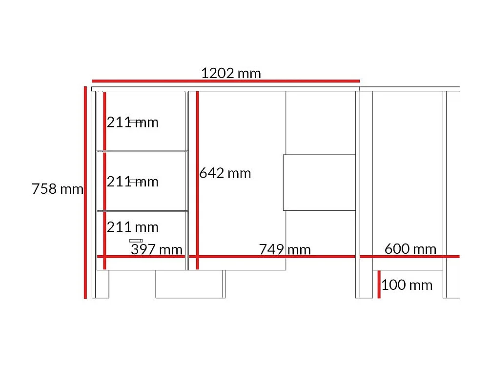 Schreibtisch mit Schubladen Ethan 3S 120 Eiche Cremona