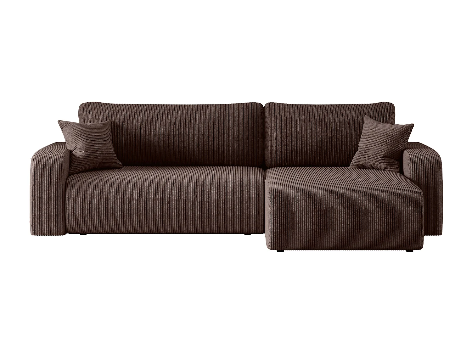 Canapé d’angle réversible PIANIOO XL convertible – Velours côtelé brun chocolat, grand coffre de rangement, fonction couchage, angle universel gauche/droite