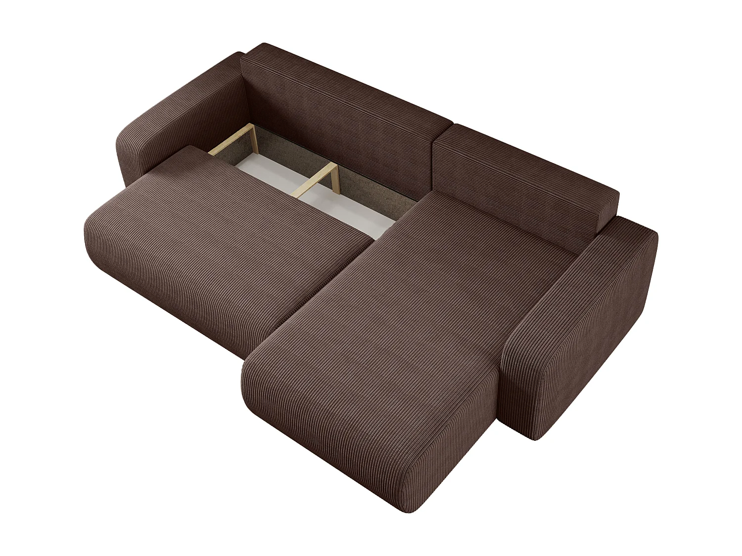 Canapé d’angle réversible PIANIOO XL convertible – Velours côtelé brun chocolat, grand coffre de rangement, fonction couchage, angle universel gauche/droite