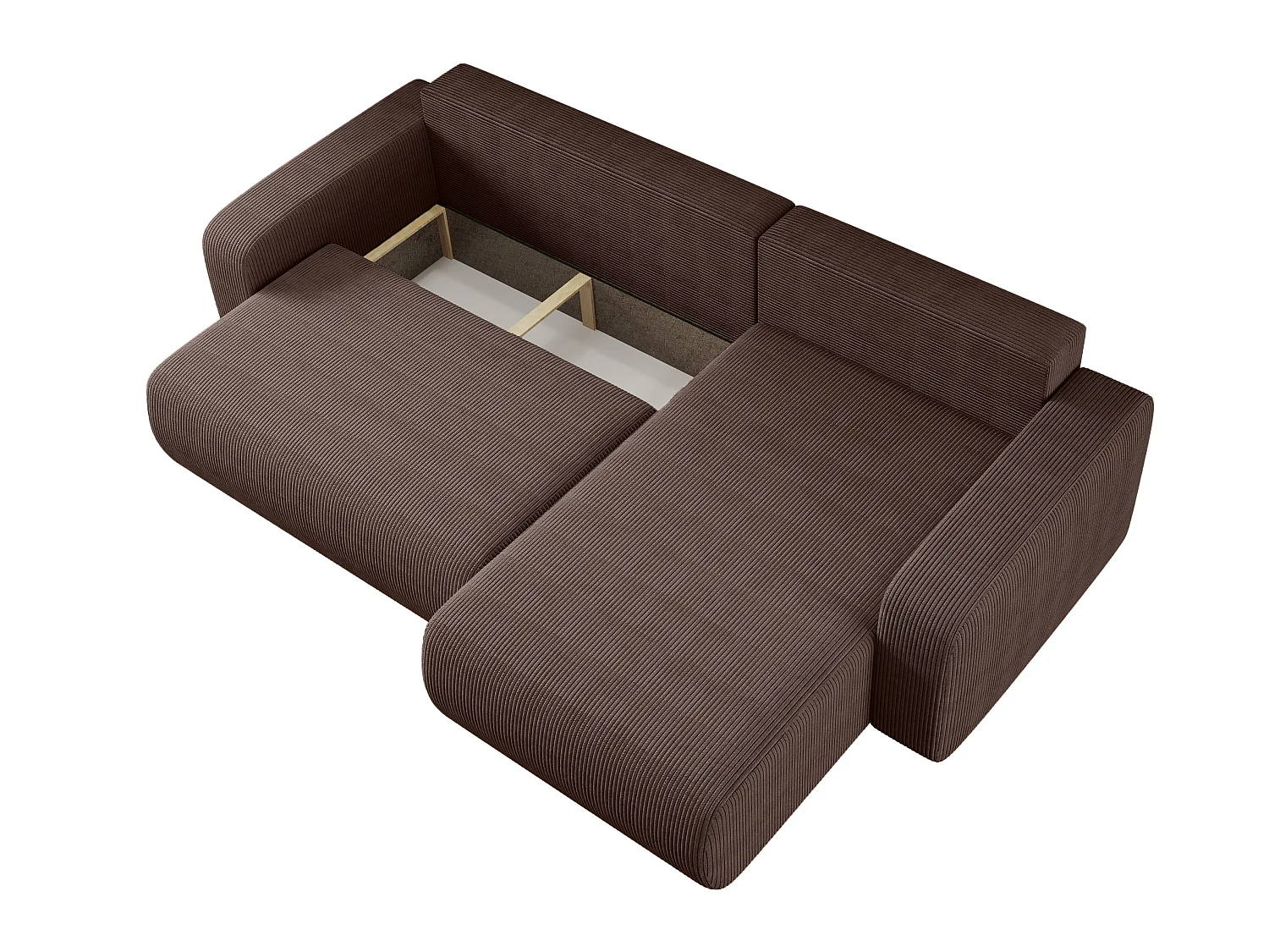 Canapé d’angle réversible PIANIOO XL convertible – Velours côtelé brun chocolat, grand coffre de rangement, fonction couchage, angle universel gauche/droite