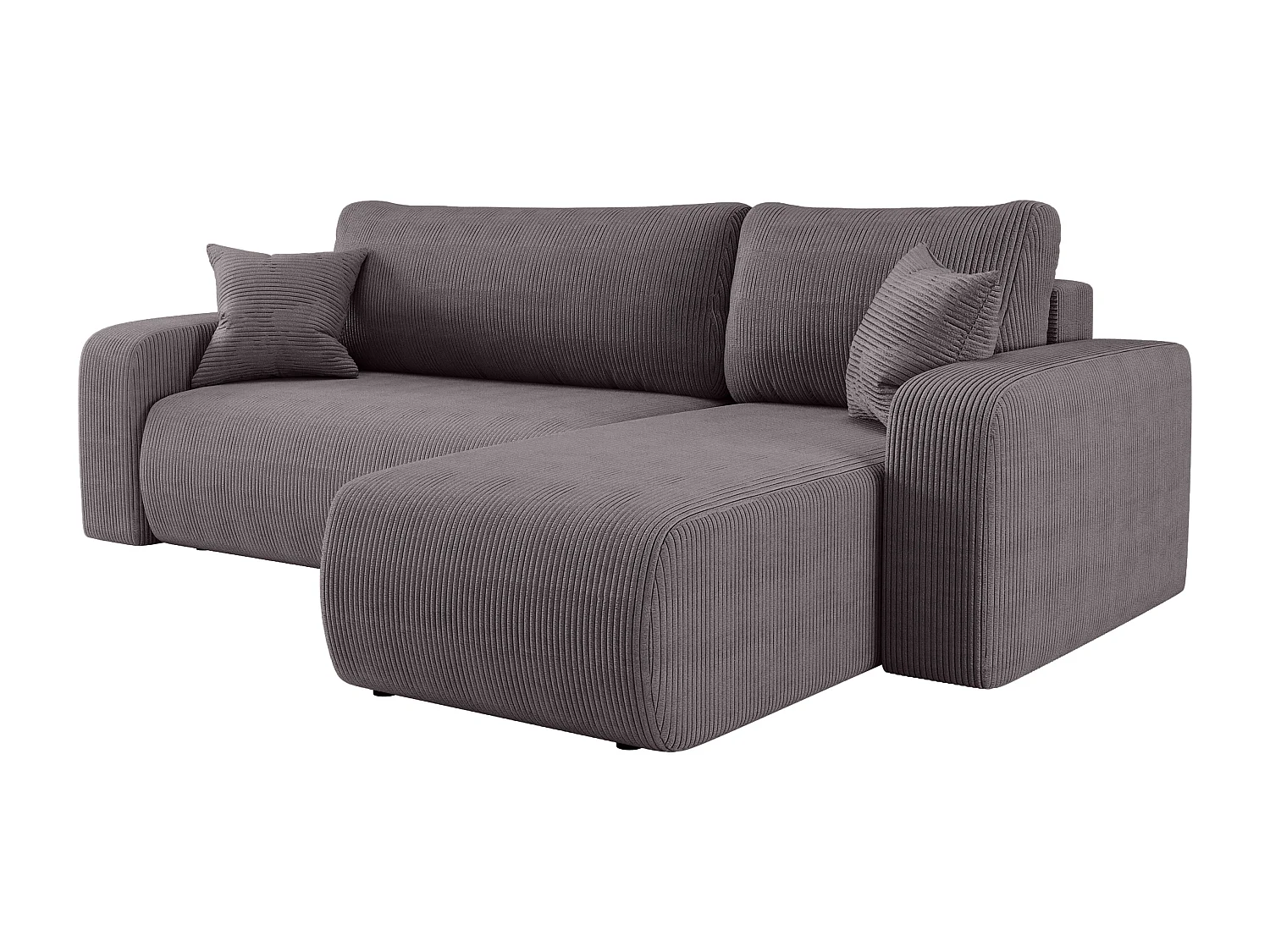 Canapé d’angle réversible PIANIOO L convertible – Velours côtelé gris, fonction couchage, grand coffre de rangement, angle universel gauche/droite