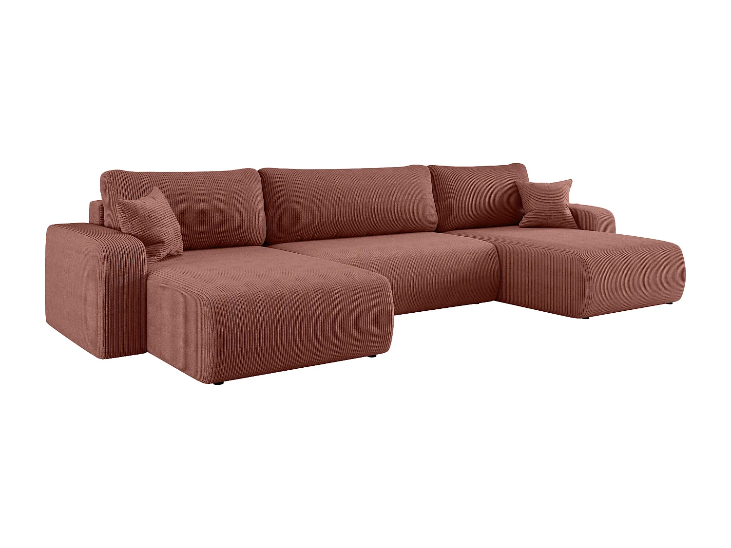Canapé d’angle réversible PIANIOO U convertible – Velours côtelé cuivre, grand coffre de rangement, fonction couchage, angle universel gauche/droite