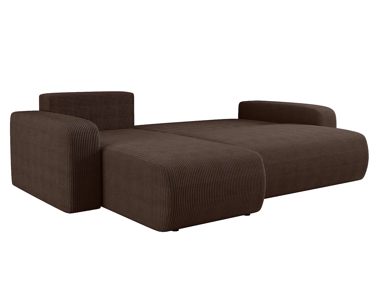 Canapé d’angle réversible PIANIOO L convertible – Velours côtelé brun chocolat, fonction couchage, grand coffre de rangement, angle universel gauche/droite