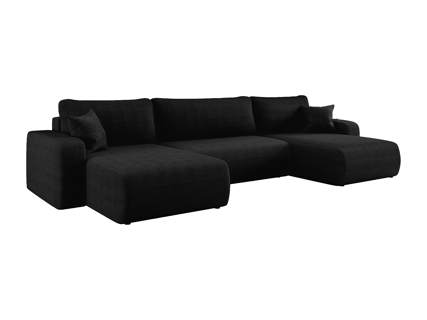 Canapé d’angle réversible PIANIOO U convertible – Velours côtelé noir, grand coffre de rangement, fonction couchage, angle universel gauche/droite