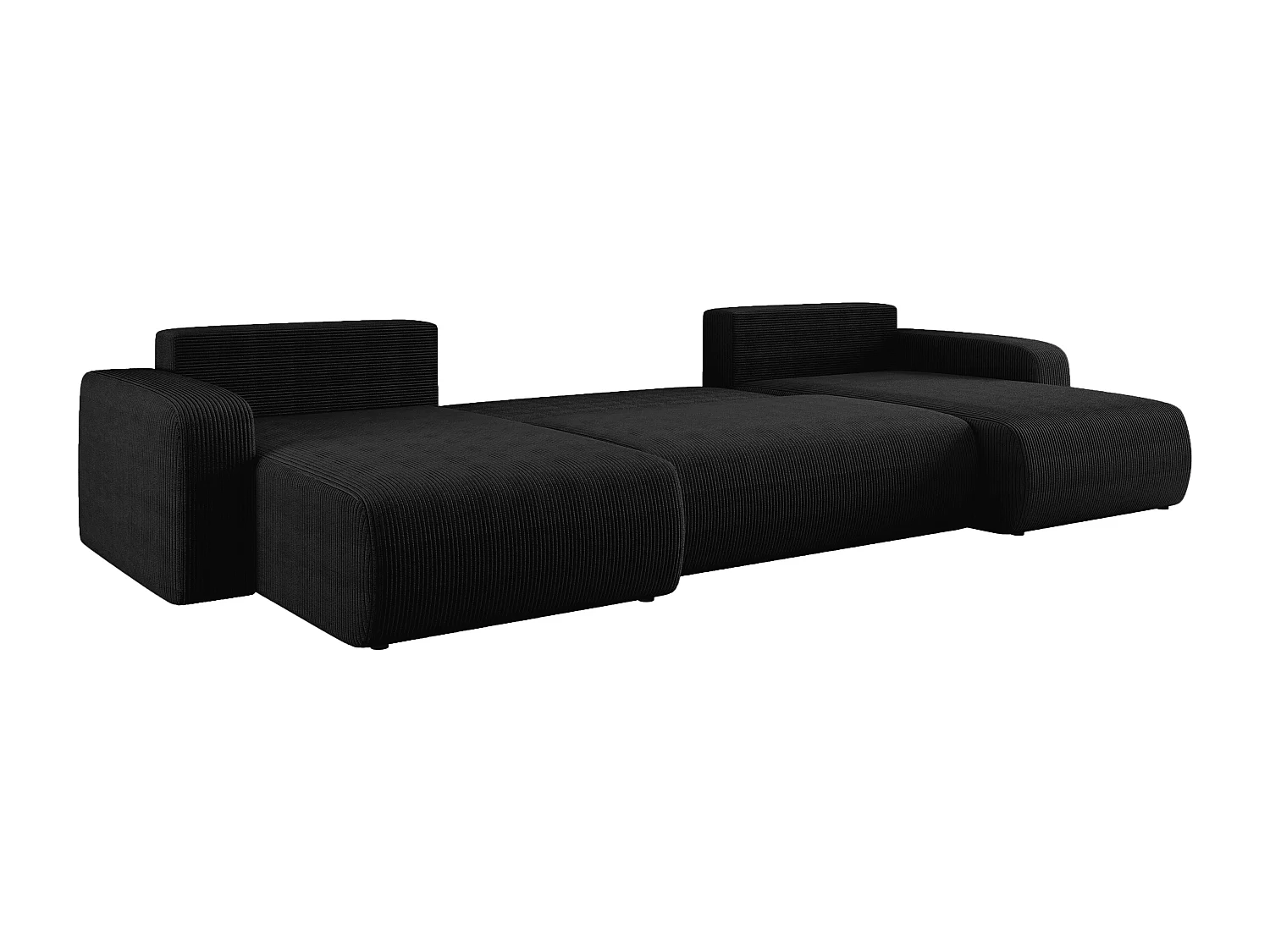 Canapé d’angle réversible PIANIOO U convertible – Velours côtelé noir, grand coffre de rangement, fonction couchage, angle universel gauche/droite