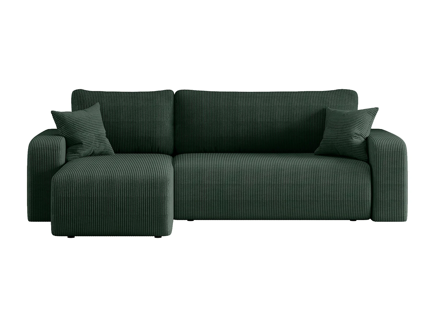 Canapé d’angle réversible PIANIOO L convertible – Velours côtelé vert bouteille, fonction couchage, grand coffre de rangement, angle universel gauche/droite