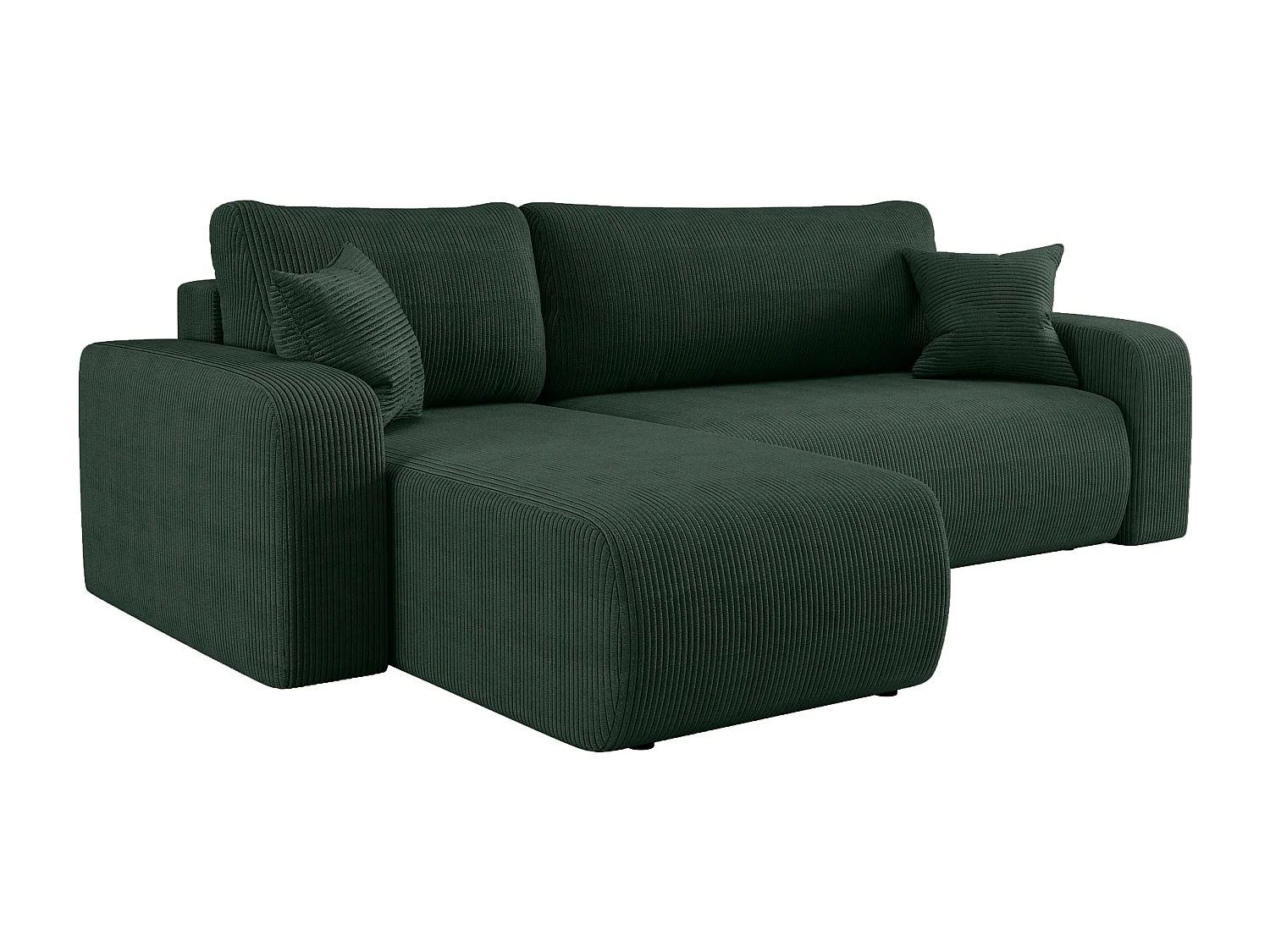 Canapé d’angle réversible PIANIOO L convertible – Velours côtelé vert bouteille, fonction couchage, grand coffre de rangement, angle universel gauche/droite