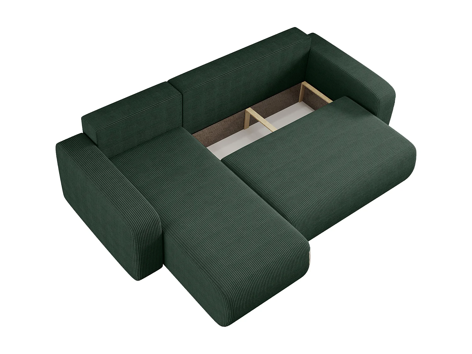 Canapé d’angle réversible PIANIOO L convertible – Velours côtelé vert bouteille, fonction couchage, grand coffre de rangement, angle universel gauche/droite