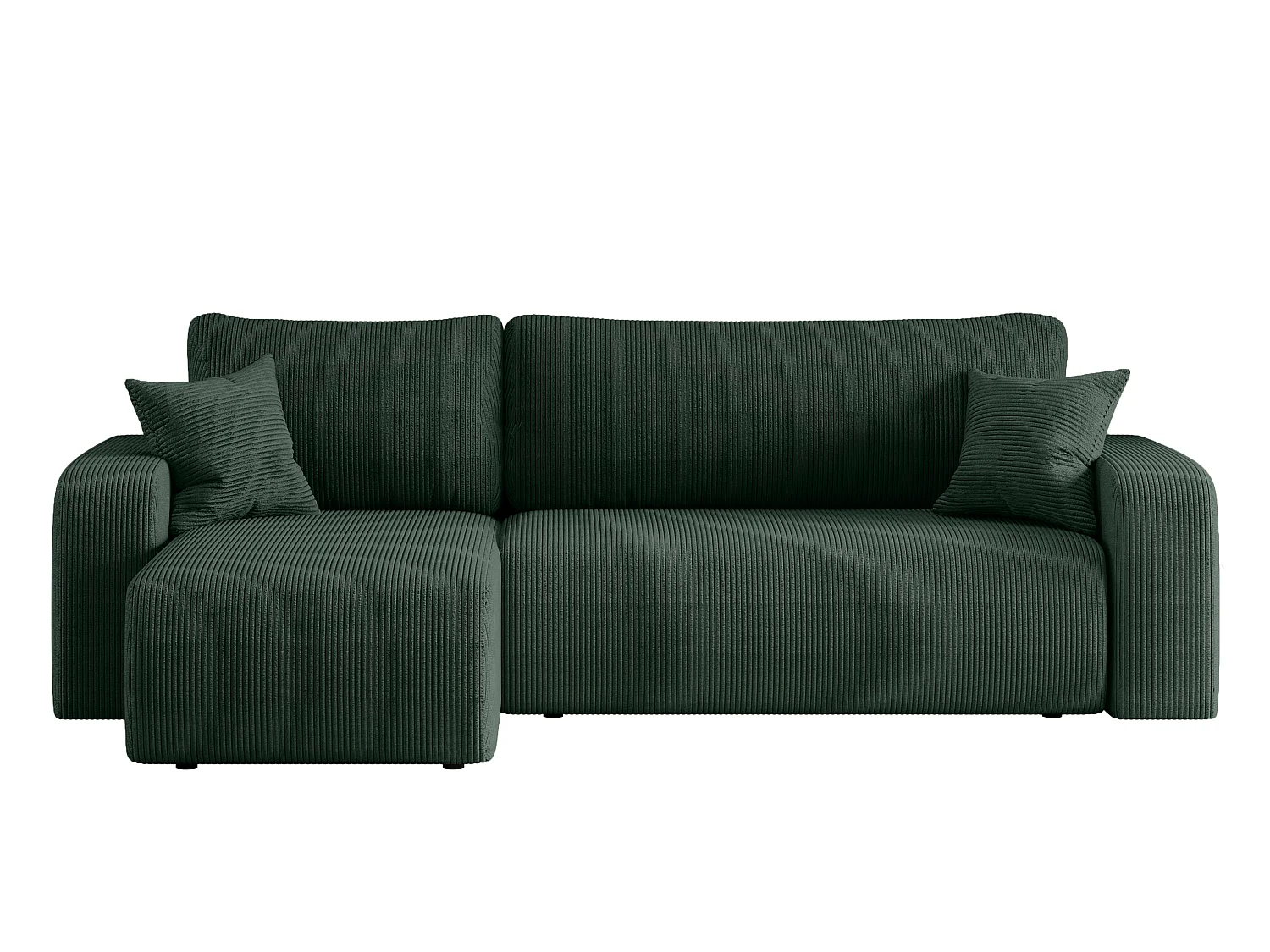 Canapé d’angle réversible PIANIOO L convertible – Velours côtelé vert bouteille, fonction couchage, grand coffre de rangement, angle universel gauche/droite