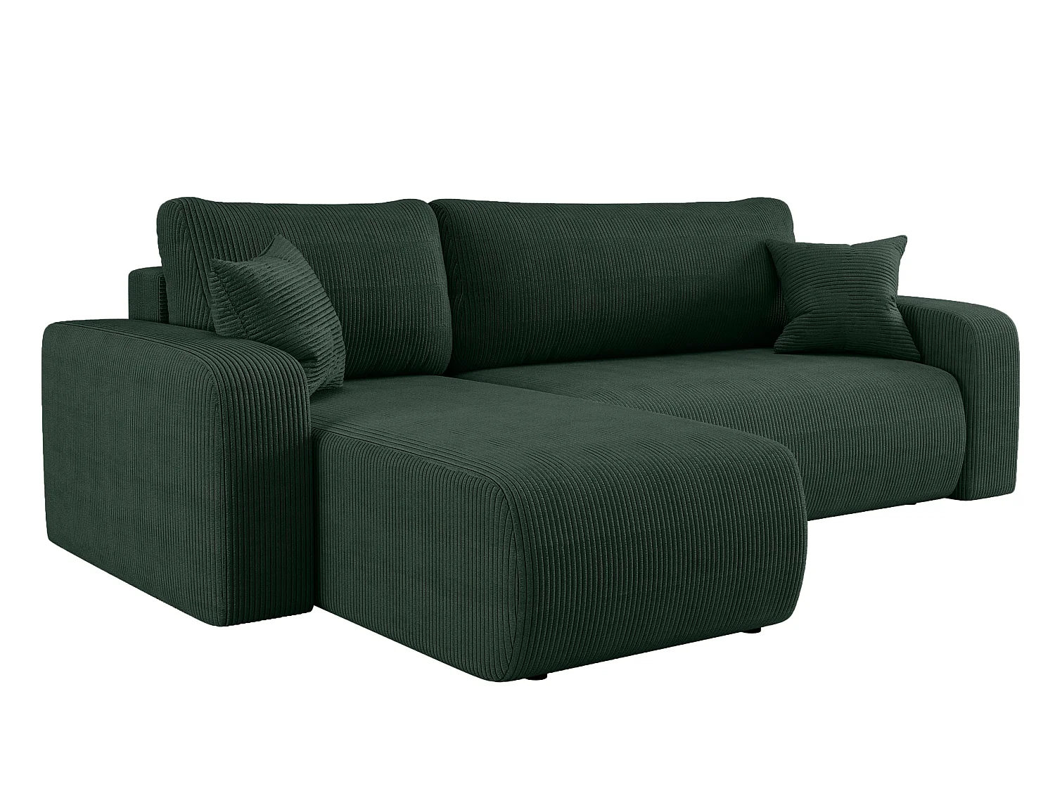 Canapé d’angle réversible PIANIOO L convertible – Velours côtelé vert bouteille, fonction couchage, grand coffre de rangement, angle universel gauche/droite