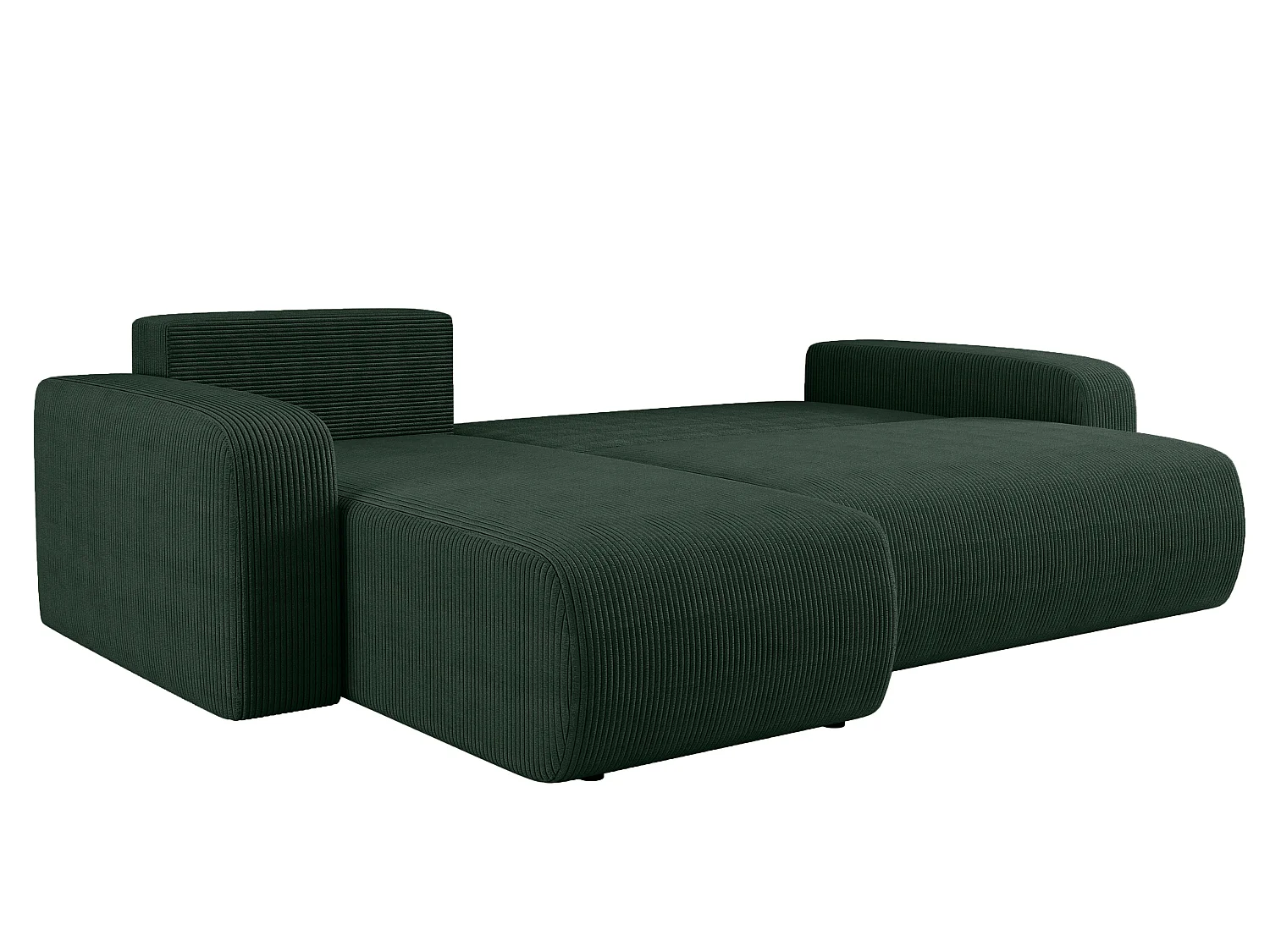 Canapé d’angle réversible PIANIOO L convertible – Velours côtelé vert bouteille, fonction couchage, grand coffre de rangement, angle universel gauche/droite