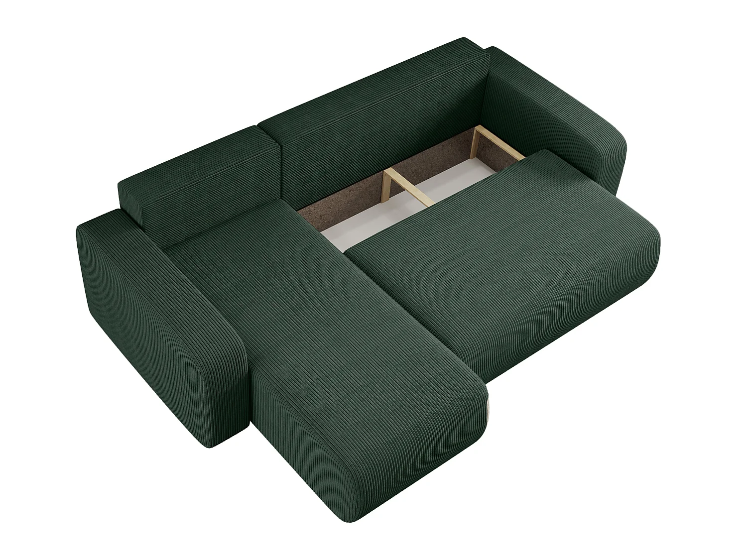 Canapé d’angle réversible PIANIOO L convertible – Velours côtelé vert bouteille, fonction couchage, grand coffre de rangement, angle universel gauche/droite