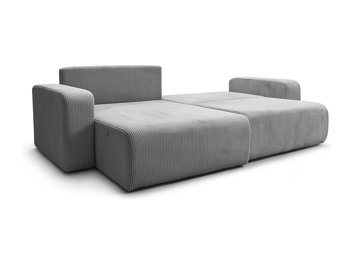 Canapé d’angle réversible FLORA L convertible – Velours côtelé gris clair, fonction couchage, grand coffre de rangement, angle universel gauche/droite