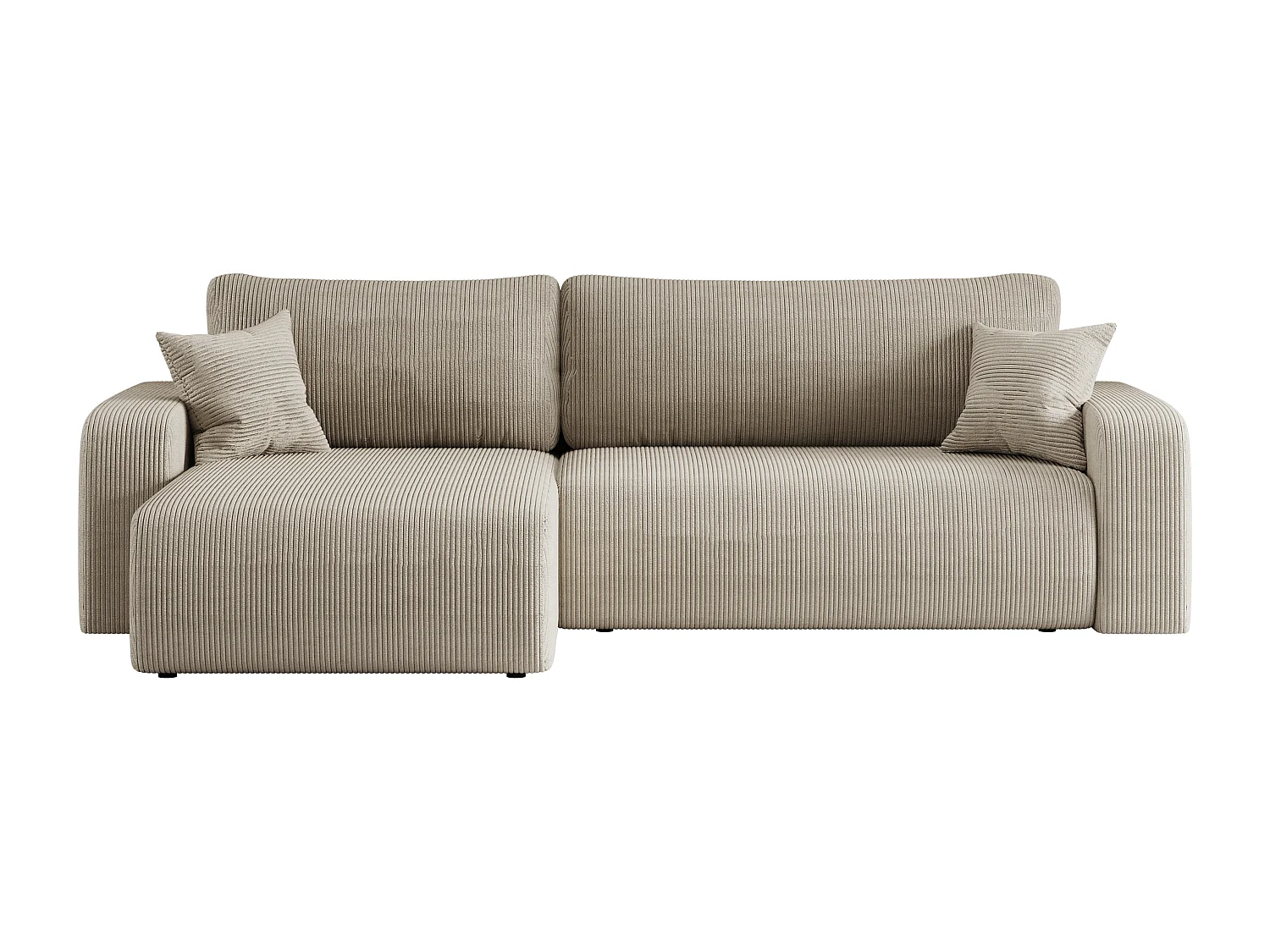 Canapé d’angle réversible PIANIOO XL convertible – Velours côtelé beige, grand coffre de rangement, fonction couchage, angle universel gauche/droite