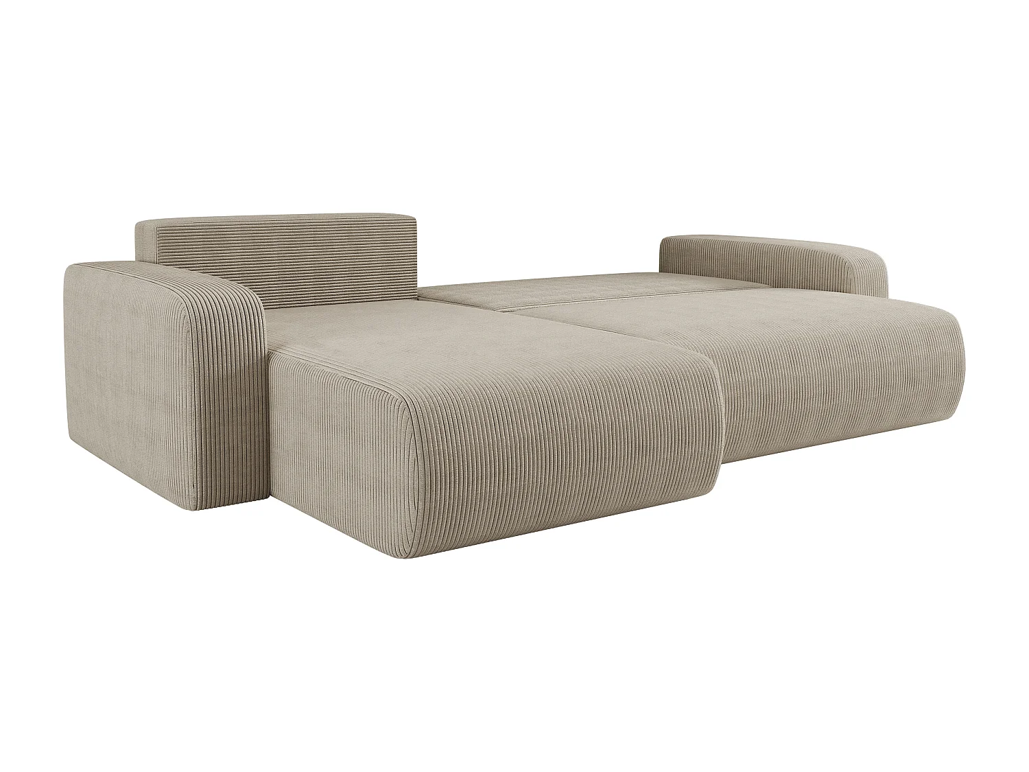 Canapé d’angle réversible PIANIOO XL convertible – Velours côtelé beige, grand coffre de rangement, fonction couchage, angle universel gauche/droite